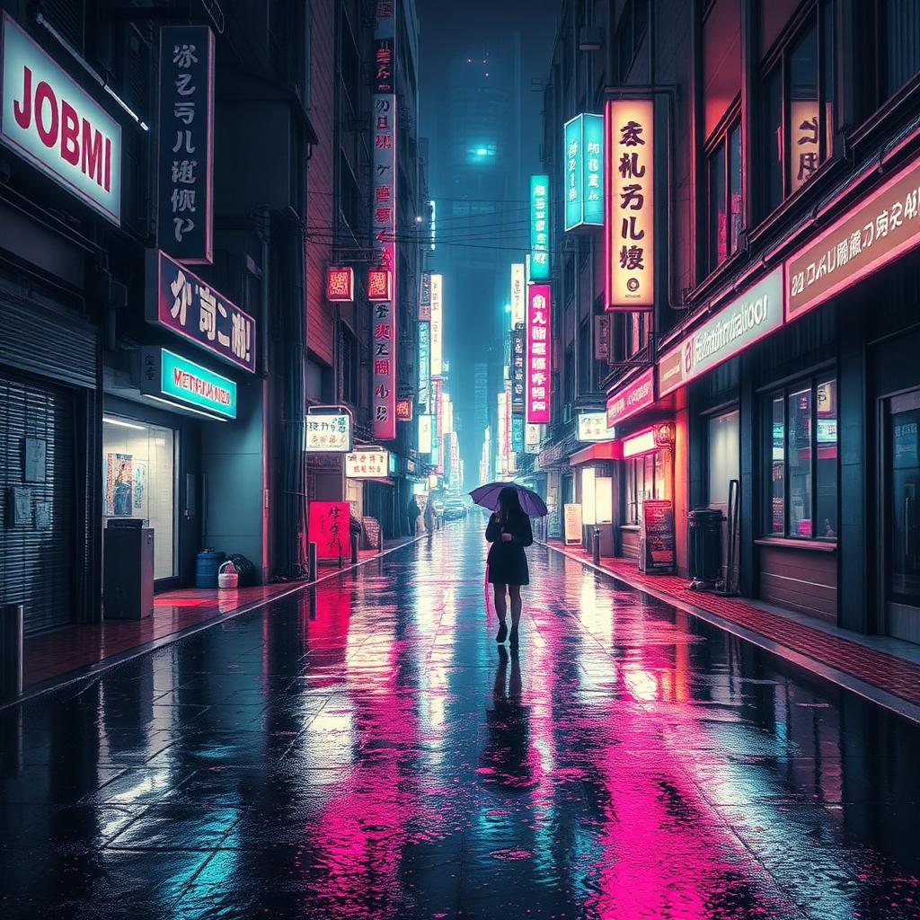 Neon-lit Tokyo alley at night